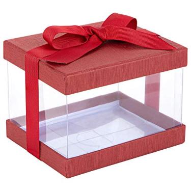 Imagem de Hammont Caixa de presente – Pacote com 6 caixas transparentes para presentes, bolos, biscoitos e lembrancinhas de festa – com base, tampa e fita – Solução versátil para caixa de bolo (12,7 x 10,2 cm x