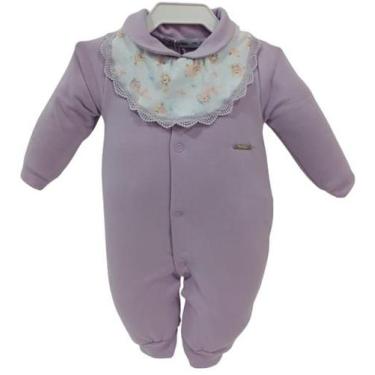 Imagem de Kit Macacão Bebê Menina Luxo Zafielo Moletino + Babador 550, Lilás, M 