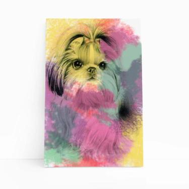 Imagem de Quadro Cachorro Shih Tzu Fêmea Aquarela Canvas 60x40cm - PlimShop