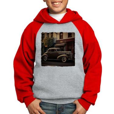 Imagem de Moletom Infantil Carro antigo na cidade - Foca na Moda, Cinza, Vermelh