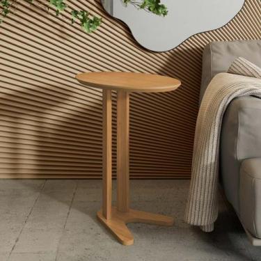 Imagem de Mesa Auxiliar Lateral Oval 60x70cm MDF Freijó - Móveis Dalla Costa