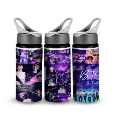 Imagem de Garrafa Alumínio Bico Retrátil Canudo Banda BTS K-Pop 600mL - VilelaGG