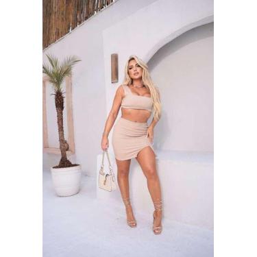 Imagem de Conjunto Alfaiataria Top Decote Quadrado Saia Curta Fenda - Luh May, M