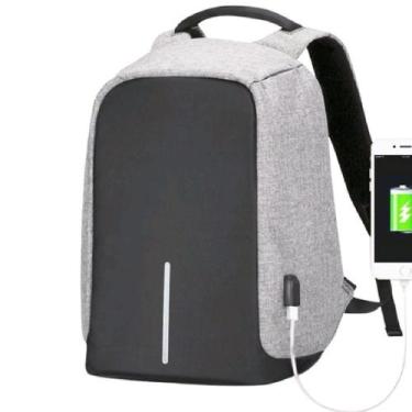 Imagem de Mochila Reforçada Anti Furto Notebook Saida Cabo Usb E Fone - Plat1