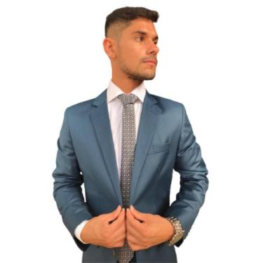 Imagem de Terno Poliviscose Slim Masculino Social Azul Turquesa - Paleto+Calça -