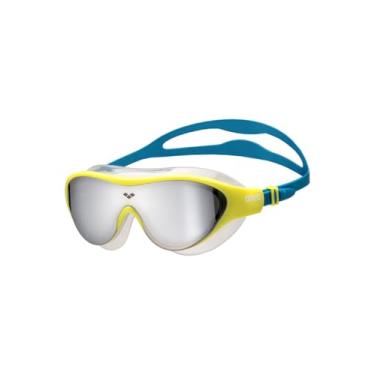 Imagem de ARENA Máscara de natação unissex infantil The One Mirror para natação de 6 a 12 anos, óculos de natação para meninas e meninos, lentes de policarbonato de ajuste grande, prata/verde macio/azul cosmo
