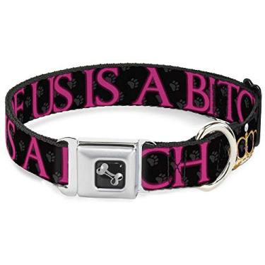 Imagem de Coleira de cachorro osso - ONE of US is A Bitch Crown Paws preto cinza e rosa - Grande 45,7 a 81,2 cm