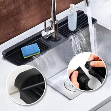 Imagem de Protetor contra respingos de pia de cozinha de 61 cm com botão de pressão, tapete de torneira de silicone atualizado para alça de pia de cozinha, bandeja coletora de gotejamento, protetor contra