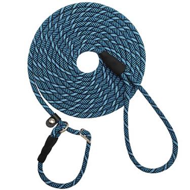 Imagem de SEPXUFORE Coleira para cães com guia longa refletiva antiasfixia, 30 pés/50 pés para cães médios e pequenos (15 m, azul)