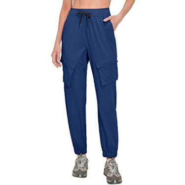 Imagem de Little Donkey Andy Calça cargo feminina de secagem rápida para caminhadas, golfe, leve, elástica, para uso ao ar livre, casual, viagem, acampamento, azul-marinho, P