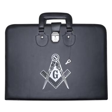 Imagem de UK EMPIRE GROUP Avental maçônico e colar de corrente de couro Master Mason (impresso) MM, tamanho provincial – Bolsas de transporte maçônicas (emblema prata)