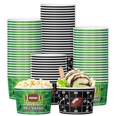 Imagem de 100 tigelas de futebol americano tigela de lanche 255 g copo de lanche tema de futebol esportivo tigela de pimentão touchdown copos de papel futebol decoração de festa de aniversário suprimentos de