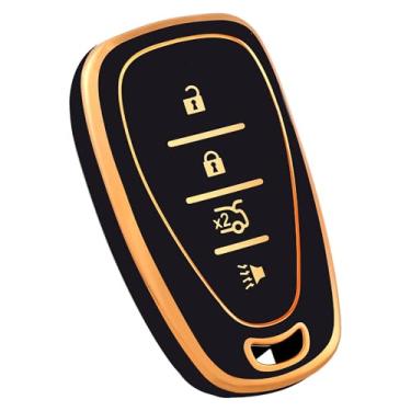 Imagem de OFF WE GO Capa para chaveiro Chevy, capa de proteção de TPU macio compatível com Chevrolet Malibu Blazer Camaro Cruze Traverse Trax Bolt Sonic Volt Equinox Spark Smart Car Key (dourado preto)