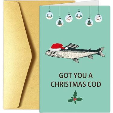 Imagem de Cartão de Natal engraçado peixe, cartão de Natal trocadilho de bacalhau, cartão de feriado punny, presente de cartão de Natal, Got You A Christmas Cod