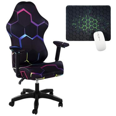 Imagem de Moukeren Conjunto de capa de cadeira de jogos impressa com mouse pad e cortina de apoio de braço, capa de assento de cadeira de jogos elástica, lavável na máquina, 26 x 21 cm, mouse pad para trabalho