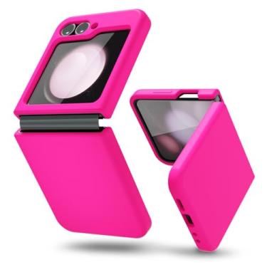 Imagem de oakxco Capa para celular Samsung Galaxy Z Flip 6 de silicone líquido, cor sólida brilhante neon, fina e macia gel de borracha fosca TPU simples para mulheres meninas fofas, rosa choque fúcsia