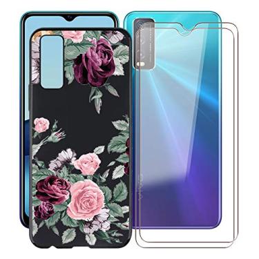 Imagem de Capa para Vivo Y20 2021 (6,5 polegadas), com [2 x películas protetoras de vidro temperado], KJYF Capa protetora de silicone macio preta à prova de choque para celular Vivo Y20 2021 - YQ12