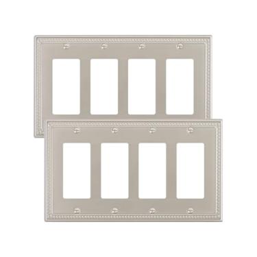 Imagem de TREEWELL Pacote com 2 placas de cobertura decoradora quádrupla, placas decorativas para interruptores e tampas de tomada, 4 placas de parede de metal níquel escovado, resistentes à corrosão