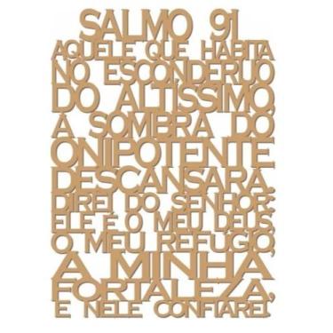 Imagem de Painel Quadro Salmo 91 27x20cm Em Mdf Crú Vazado Decoração Parede - Dc