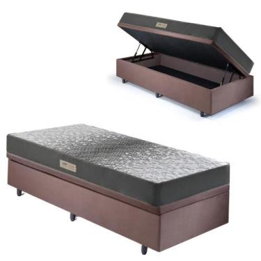 Imagem de Base Box Baú 88x188 Suede Marrom com Colchão Dual Firm Espuma Ecoflex 