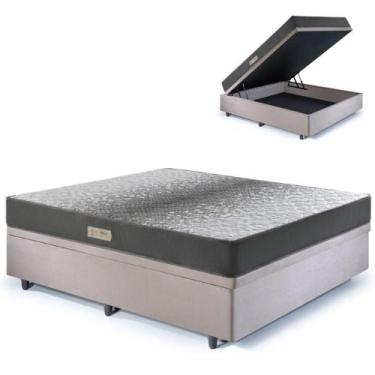 Imagem de Base Box Baú 138x188 Suede Bege com Colchão Dual Firm Espuma Ecoflex