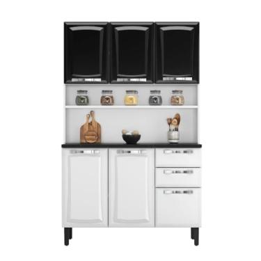 Imagem de Kit de Cozinha Compacta Branco e Preto 120 em Aço 6 Portas 2 Gavetas Pratika