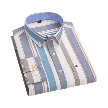 Imagem de Camisa Masculina Plus Size 6XL-7XL - Manga Comprida, Xadrez Oxford, Fo