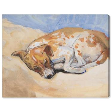 Imagem de Art Remedy Arte vintage para cães Sleeping Dog, embrulhada em galeria, 51 x 40 cm