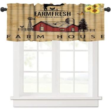 Imagem de Cortina de cozinha rústica vintage, sanefa rústica de fazenda, animal, vaca, porco, galinha, sanefa de janela para sala de estar, quarto, cozinha, banheiro, 1 painel L 137 x C 45 cm