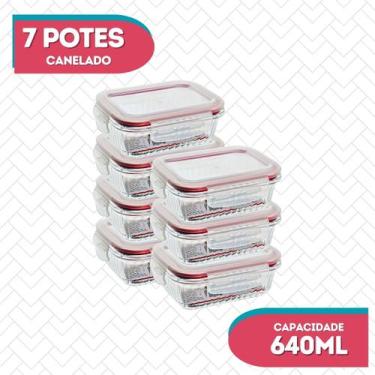 Imagem de 7 Potes 640ml Vidro Hermetico Resistente Micro-ondas Marmita - Belo Vi