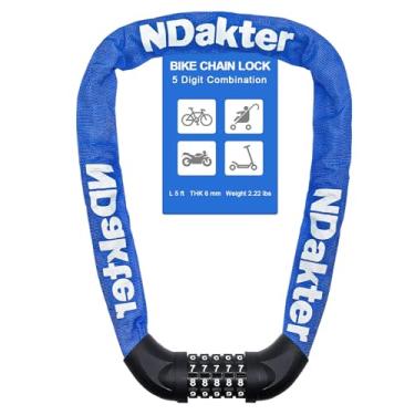 Imagem de NDakter Cadeado de corrente de bicicleta, combinação de 5 dígitos, trava de corrente de bicicleta resistente anti-roubo, trava de segurança reinicializável de 2,62/3,2/4,27/5/6 pés de comprimento para