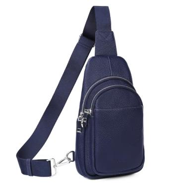 Imagem de befen Bolsa tiracolo feminina de couro legítimo, antifurto, pochete para viagem com compartimentos para cartões RFID, Azul marinho, Small, Bolsa tiracolo
