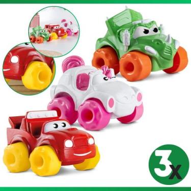 Imagem de Kit 3 Carrinhos Soft Kart Mordedor Para Bebê Vinil Atóxico - Samba Toy