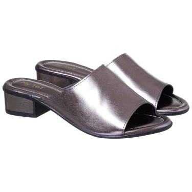 Imagem de Sandália Feminina Metalizada com Salto Baixo, Chinelo Social Juvenil, Cor Prata (Preto Metálico, BR, Adulto, Numérico, 33)