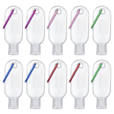Imagem de Chaveiro desinfetante para as mãos, 10 garrafas de viagem com chaveiro, 50 ml, kits de garrafas de plástico portátil à prova de vazamento com tampa flip para escritório em casa, ao ar livre