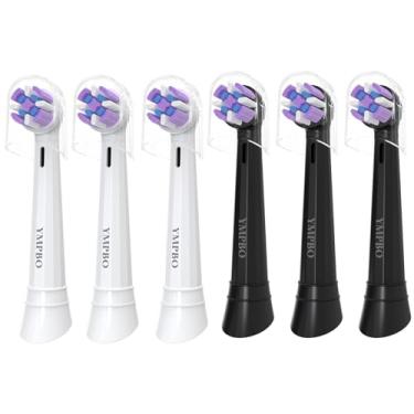Imagem de Pacote com 6 cabeças de substituição compatíveis com escova de dentes elétrica Oral B iO 10 9 8 7 6 5 4 3 séries elétrica, cabeças de escova média, preto/branco