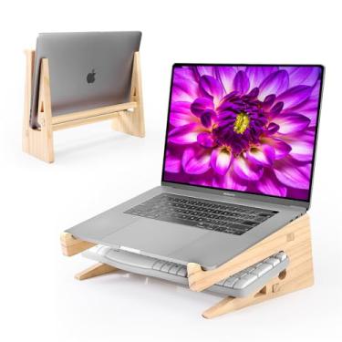 Imagem de Suporte de madeira para laptop, suportes universais de computador para mesa, suporte vertical de laptop para MacBook Pro, suporte de laptop de madeira para MacBook Air, Dell, HP, Lenovo, compatível