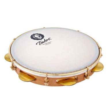 Imagem de Pandeiro Timbra Profissional 10 Pol Formica Freijo C/Aro Niquelado Pele Leitosa C/Capa 8628F