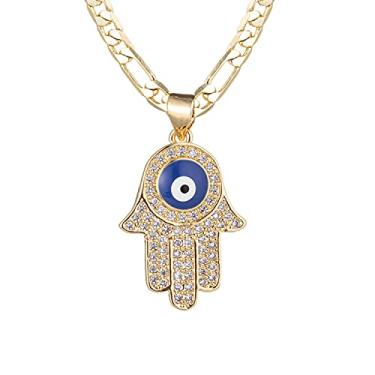 Imagem de Colar de ouro delicado para mulheres e homens, banhado a ouro 14K, olho turco, mão de elefante, dragão Nefertititi, colar gargantilha para mulheres joias, Cobre, Zircônia cúbica