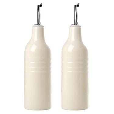 Imagem de famiware Jupiter frasco dispensador de azeite de oliva de cerâmica de 473 ml, conjunto de 2 frascos dispensadores de azeite de oliva e vinagre com despejadores de aço inoxidável, adequado para