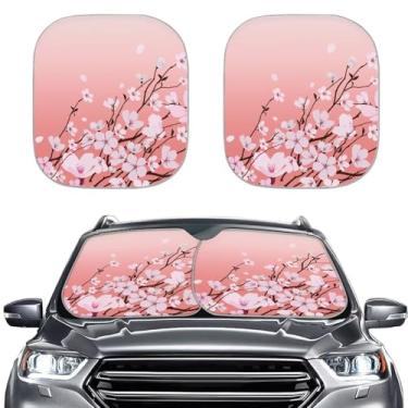 Imagem de GOSTONG Para-brisa com estampa de flor de cerejeira guarda-sol para janela frontal de carro, 2 peças, protetor de viseira dobrável para o verão essencial