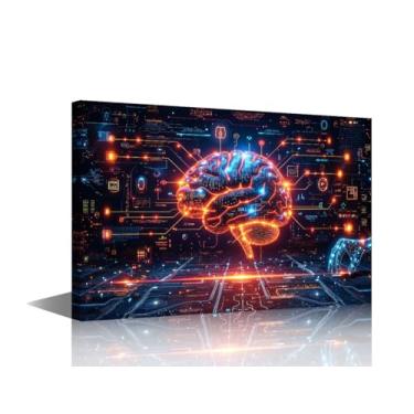 Imagem de Inteligência Artificial Cérebro Análise de Dados Pinturas Arte de Parede Tecnologia Futurista Pôsteres e Impressões Quadro Redes Neurais para Decoração de Parede de Casa AI Arte Parede para Casa 60 cm