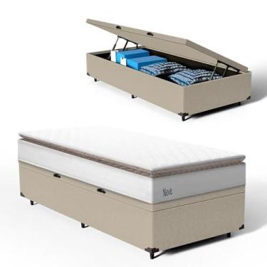 Imagem de Cama Box Baú com Colchão de Molas Ensacadas Pillow Top Neve (Bege, Solteiro)