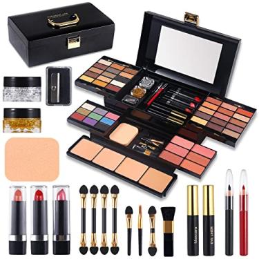 Imagem de Kit de maquiagem profissional para mulheres, kit completo com espelho, 58 cores, tudo em um, conjunto de maquiagem para meninas, sombra, pó compacto, blush, batom, lápis de sobrancelha, gel Gitter