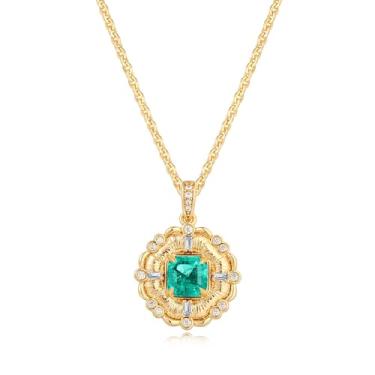 Imagem de Valloey Rover Colar com pingente feminino, delicado banhado a ouro 14 K, diamante, zircônia cúbica, verde esmeralda, pingente de pingente, corrente de parperclip de tênis com pingente de presente de