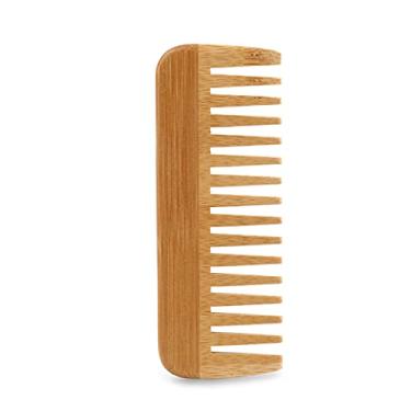 Imagem de Kcjhagbd Pente de dentes largos de bambu natural para desembaraçar cabelos encaracolados antiestáticos para mulheres e homens, massagem suave, salão de beleza, uso doméstico, escovas de cabelo de