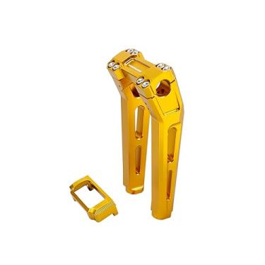 Imagem de POWER JAMES Kit De Suportes Guidão Dourados 10,0" Altura Com Suporte Para Módulo Medidor Compatível Harley Davidson Street Bob, Low Rider S, Fxst, Fxlrst, Softail, Dyna Área Fixação 1,0"