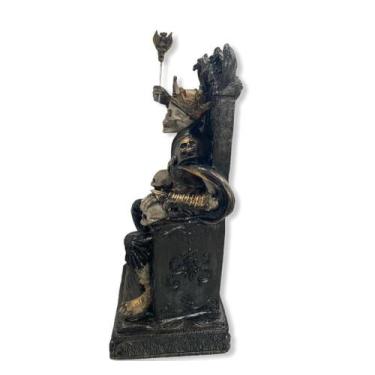 Imagem de Escultura Exu Caveira no Trono Preto com dourado 35 cm em resina - Lua