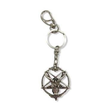 Imagem de Chaveiro Pentagrama invertido bode baphomet 13 cm metal Niquel - Lua M
