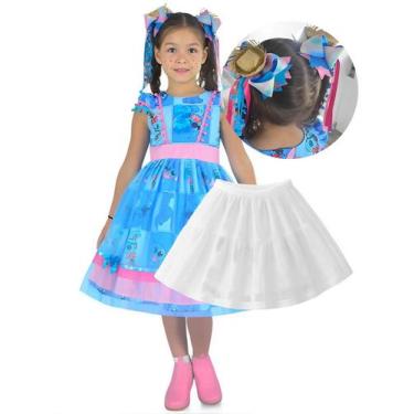 Imagem de Vestido Stitch Festa Junina Azul + Saia Tutu + 2 Laços Cabelo - Modern